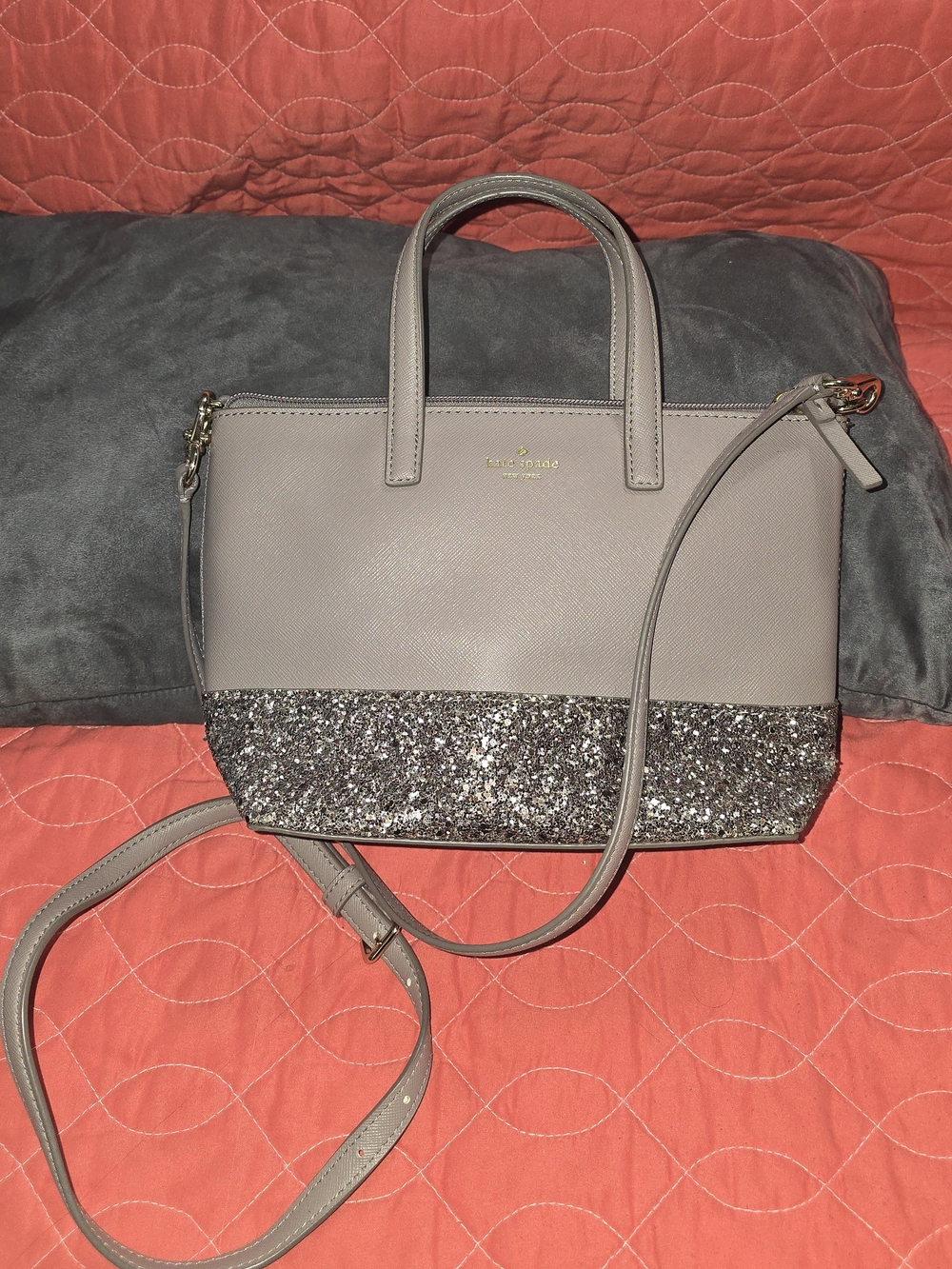 kate spade Gray Satchel with Silver Glitter Trim - Picture 2 of 6